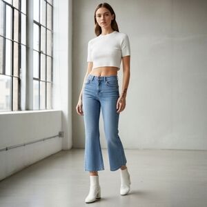 Denim Forum Twiggy Flared Jeans - Altered Hem High-Rise Cropped 70s Style - 25